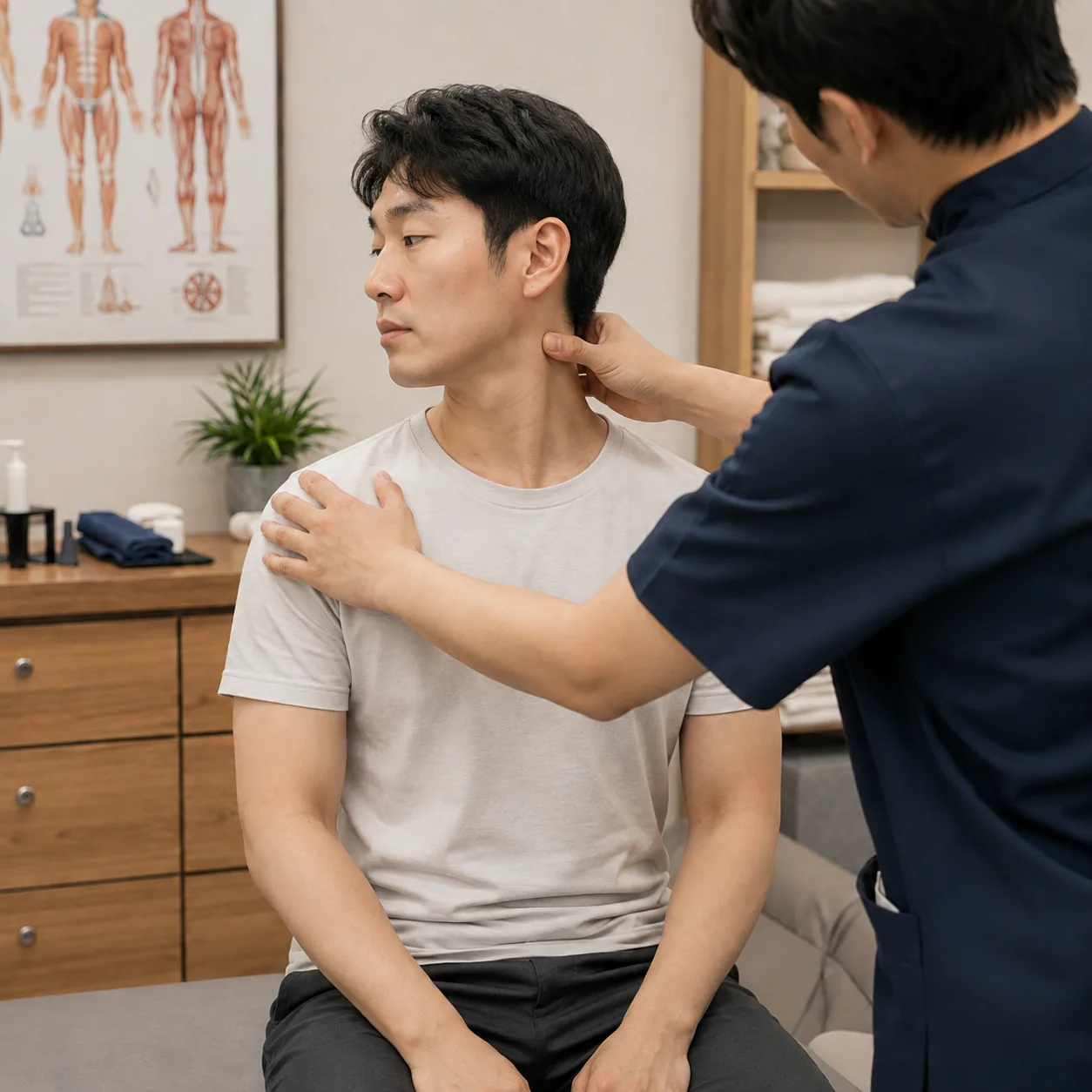 교통사고 대인접수 후 한의원에서 목 움직임을 확인하는 진료