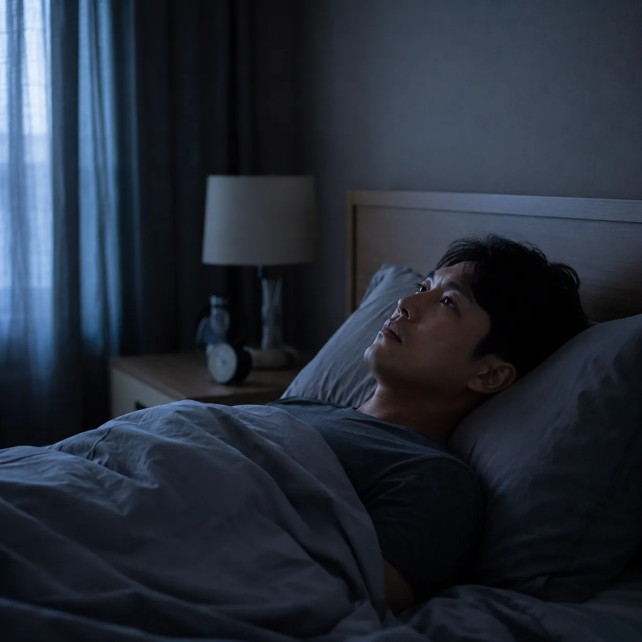 교통사고 후 새벽에 깨어 잠들지 못하는 모습