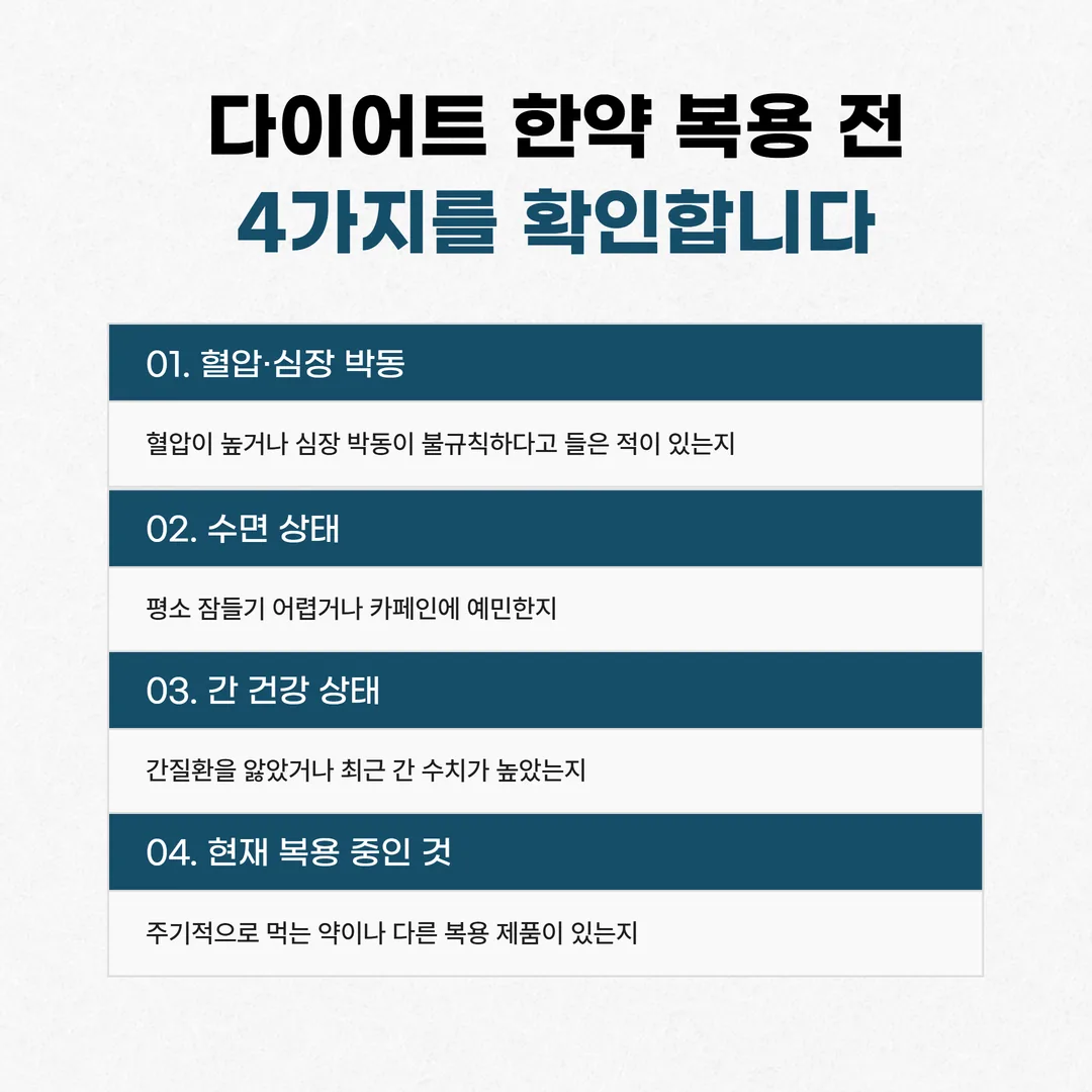 복용 전 문진에서 확인하는 네 가지 항목과 준비물 도식