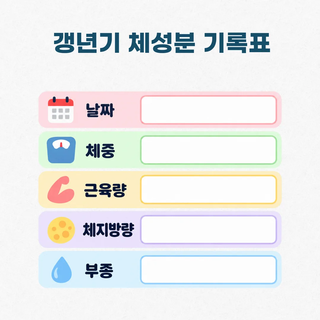 체중과 함께 근육량 체지방량 부종을 나란히 기록하는 체성분 기록지 양식